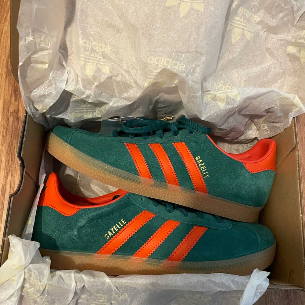 Adidas Gazelle Green and Orange Sneakers